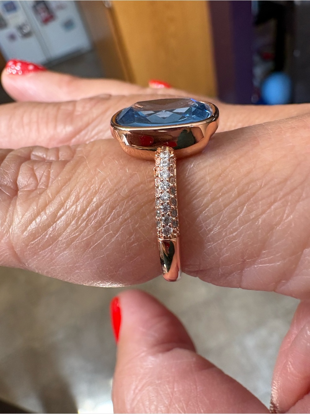 BP- Blue Cushion-Cut Gemstone Ring in Rose Gold- NO BAG OR TAG- size 9 - Picture 3 of 3